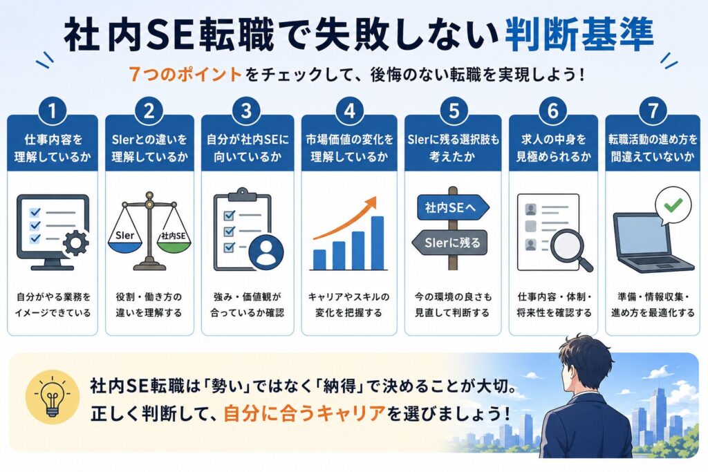社内SE転職で失敗しない判断基準を7つのポイントで整理した図解画像